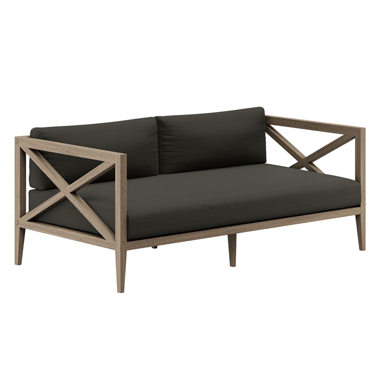 Northlake Outdoor Teak Wood Loveseat and Ottoman Set in Weathered Gray Flint