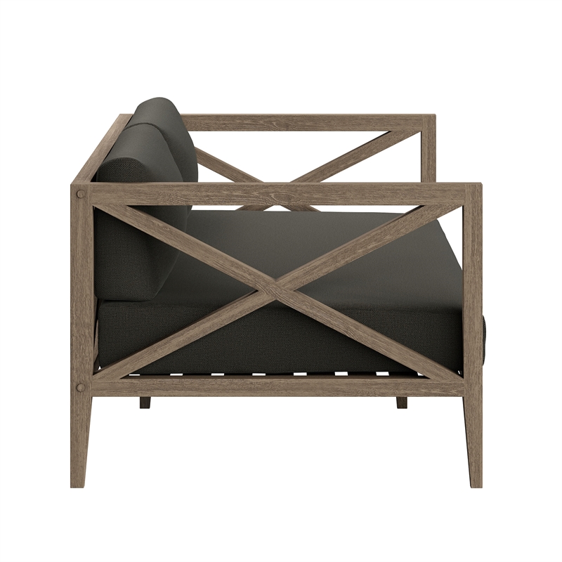 Northlake Outdoor Teak Wood Loveseat and Ottoman Set in Weathered Gray Flint