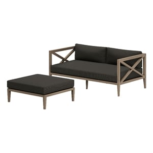 Northlake Outdoor Teak Wood Loveseat and Ottoman Set in Weathered Gray Flint