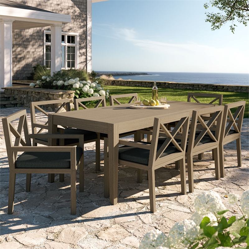 Modway Northlake 9-Piece Outdoor Teak Wood Dining Set in Weathered Gray Flint