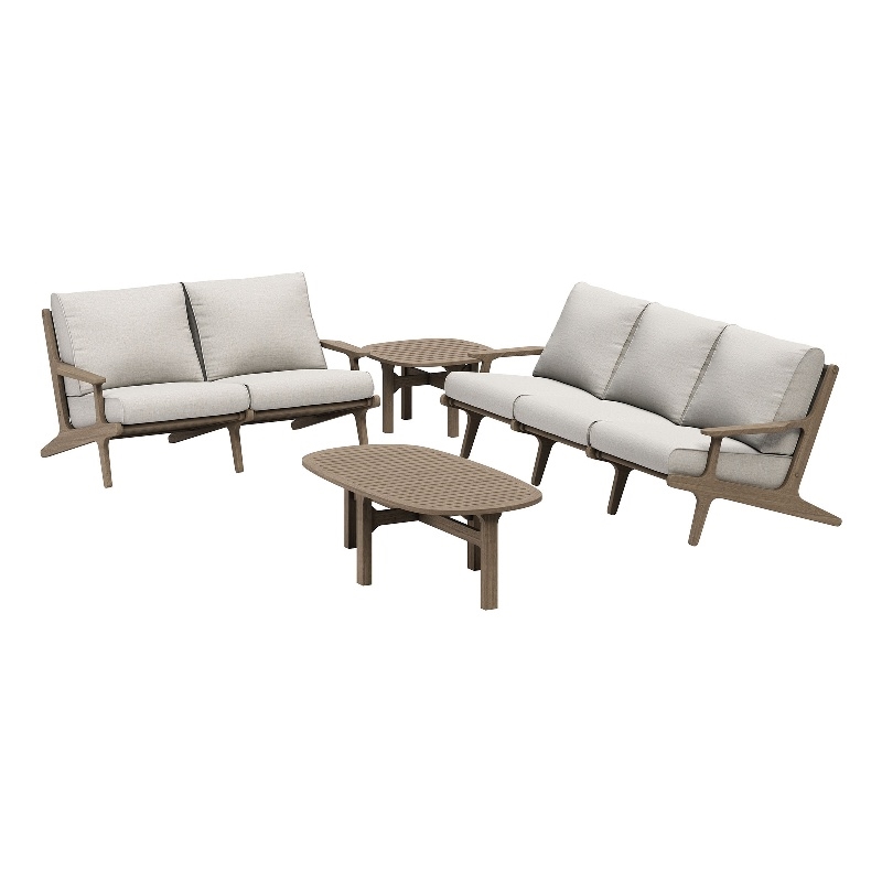 Modway Saratoga 4-Piece Outdoor Teak Wood Furniture Set in Weathered Gray Pebble