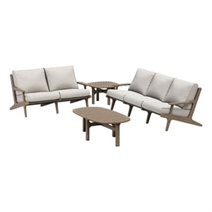 Modway Saratoga 4-Piece Outdoor Teak Wood Furniture Set in Weathered Gray Pebble