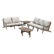 Modway Saratoga 4-Piece Outdoor Teak Wood Furniture Set in Weathered Gray Pebble