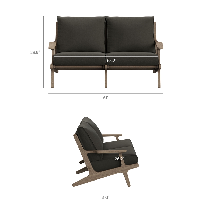 Modway Saratoga 4-Piece Outdoor Teak Wood Furniture Set in Weathered Gray Flint