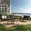 Modway Saratoga 4-Piece Outdoor Teak Wood Furniture Set in Weathered Gray Flint