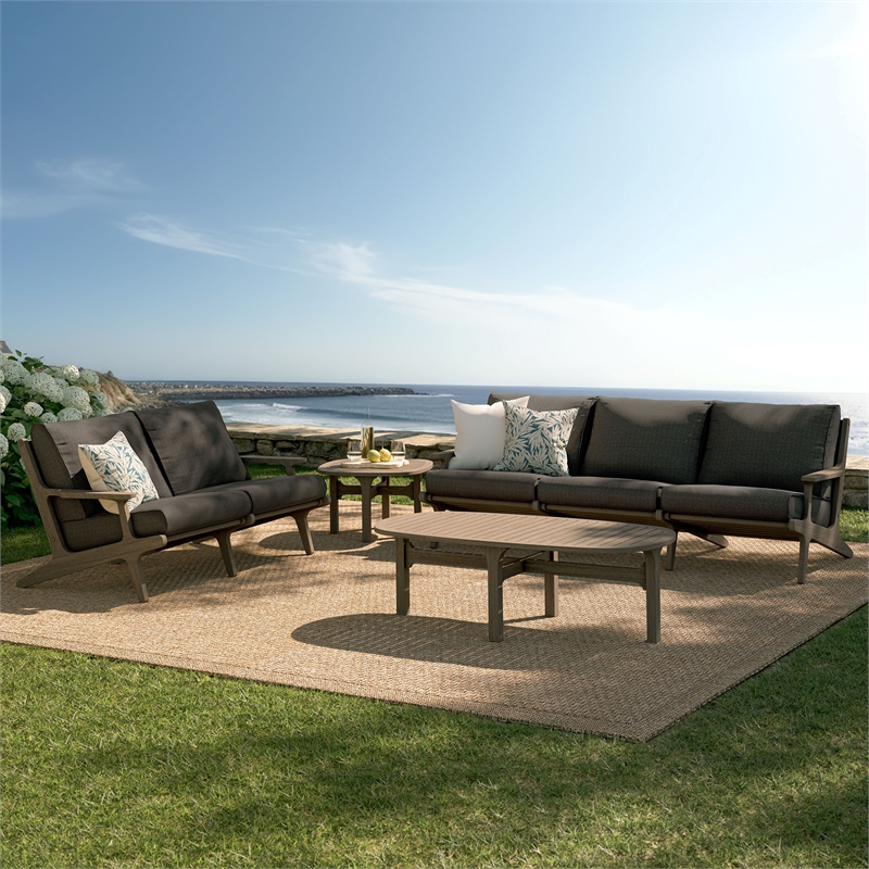 Modway Saratoga 4-Piece Outdoor Teak Wood Furniture Set in Weathered Gray Flint