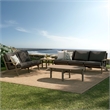 Modway Saratoga 4-Piece Outdoor Teak Wood Furniture Set in Weathered Gray Flint