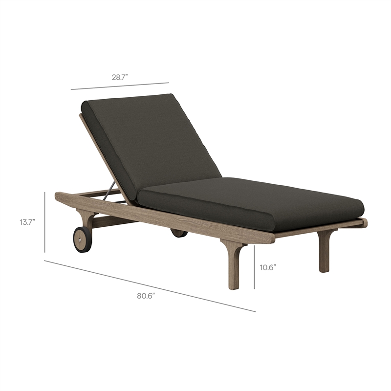 Saratoga Outdoor Teak Wood 3-Piece Chaise Lounge Furniture Set in Weathered Gray Flint