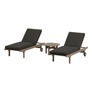 Saratoga Outdoor Teak Wood 3-Piece Chaise Lounge Furniture Set in Weathered Gray Flint
