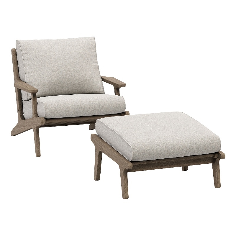 Saratoga Outdoor Teak Wood Chair and Ottoman Set in Weathered Gray Pebble