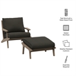 Saratoga Outdoor Teak Wood Chair and Ottoman Set in Weathered Gray Flint