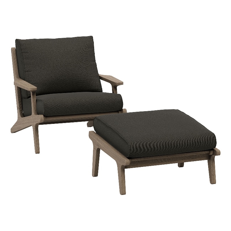 Saratoga Outdoor Teak Wood Chair and Ottoman Set in Weathered Gray Flint