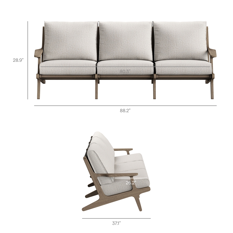 Modway Saratoga 4-Piece Outdoor Teak Wood Furniture Set in Weathered Gray Pebble