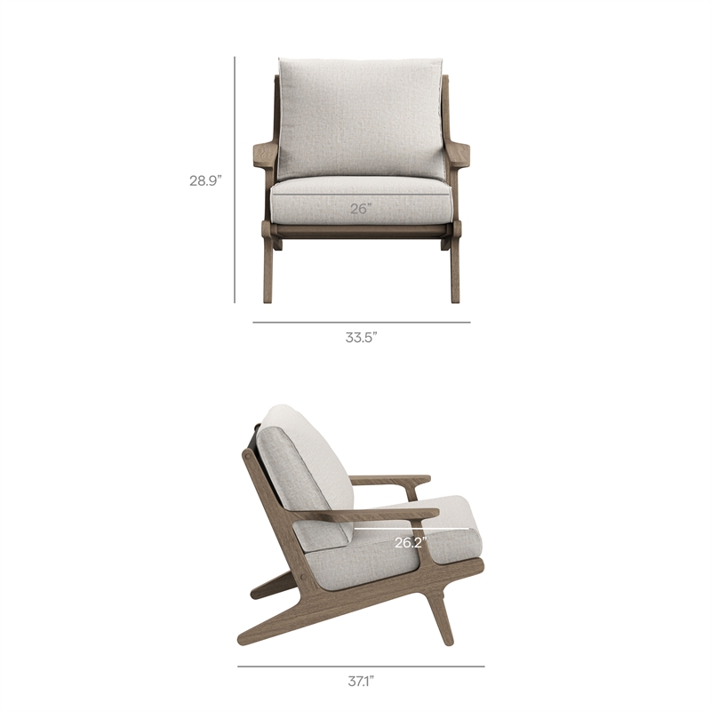 Modway Saratoga 4-Piece Outdoor Teak Wood Furniture Set in Weathered Gray Pebble