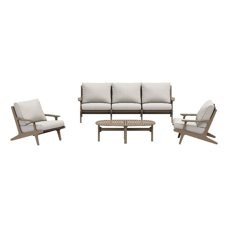 Modway Saratoga 4-Piece Outdoor Teak Wood Furniture Set in Weathered Gray Pebble