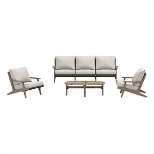 Modway Saratoga 4-Piece Outdoor Teak Wood Furniture Set in Weathered Gray Pebble