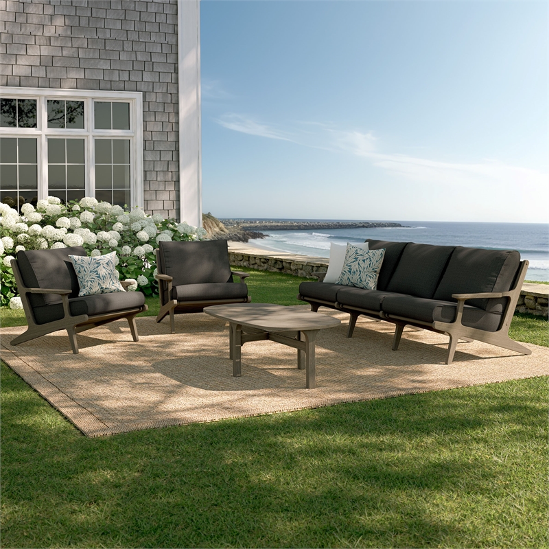 Modway Saratoga 4-Piece Outdoor Teak Wood Furniture Set in Weathered Gray Flint
