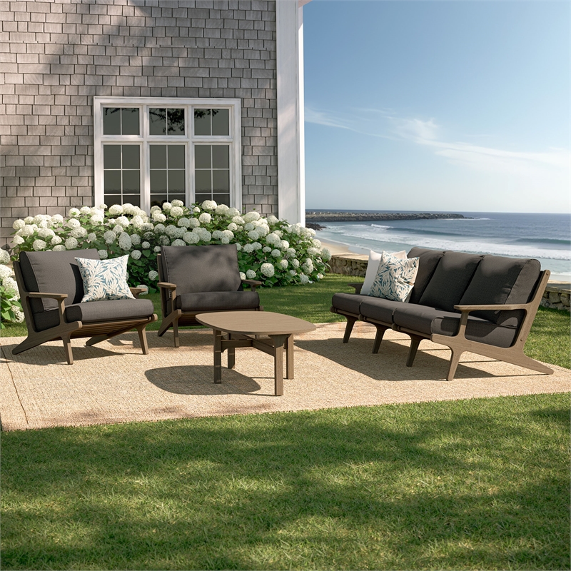 Modway Saratoga 4-Piece Outdoor Teak Wood Furniture Set in Weathered Gray Flint