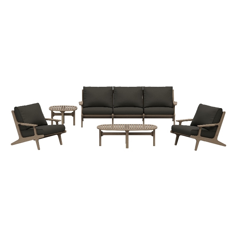 Modway Saratoga 4-Piece Outdoor Teak Wood Furniture Set in Weathered Gray Flint
