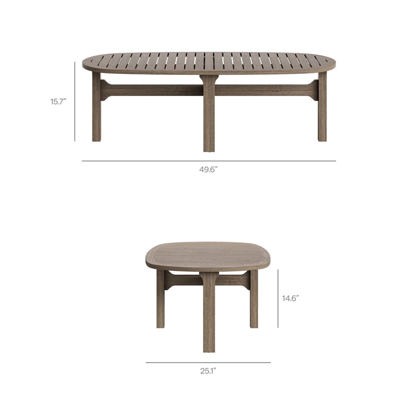Modway Saratoga 5-Piece Outdoor Teak Wood Furniture Set in Weathered Gray Pebble
