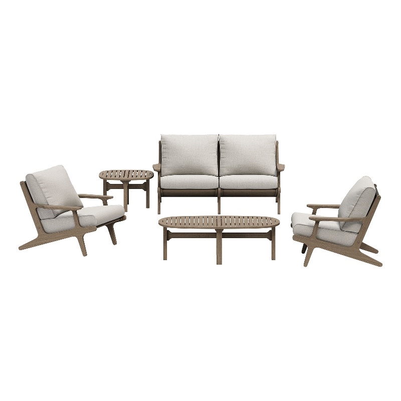Modway Saratoga 5-Piece Outdoor Teak Wood Furniture Set in Weathered Gray Pebble