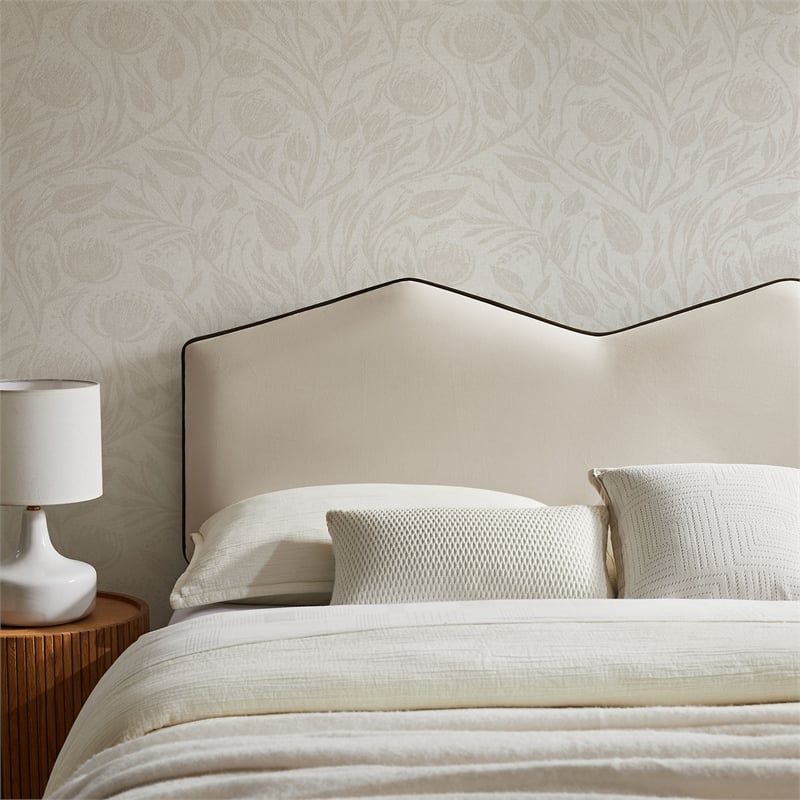 Cosette Performance Velvet Queen Size Headboard in Alabaster