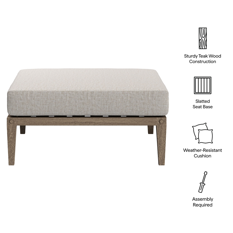 Northlake Outdoor Teak Ottoman in Weathered Gray Pebble