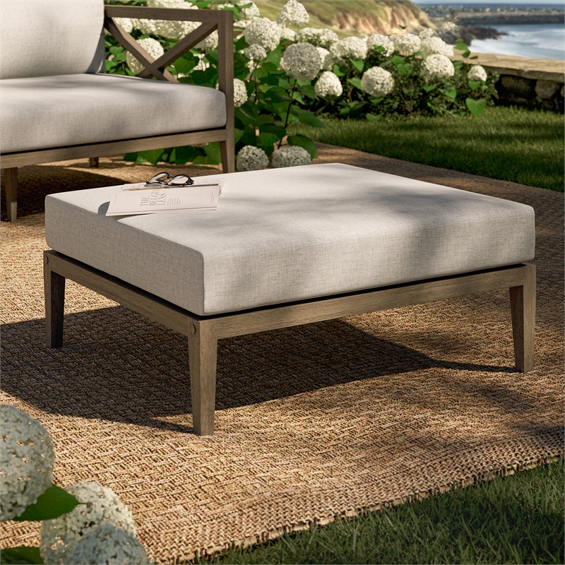 Northlake Outdoor Teak Ottoman in Weathered Gray Pebble