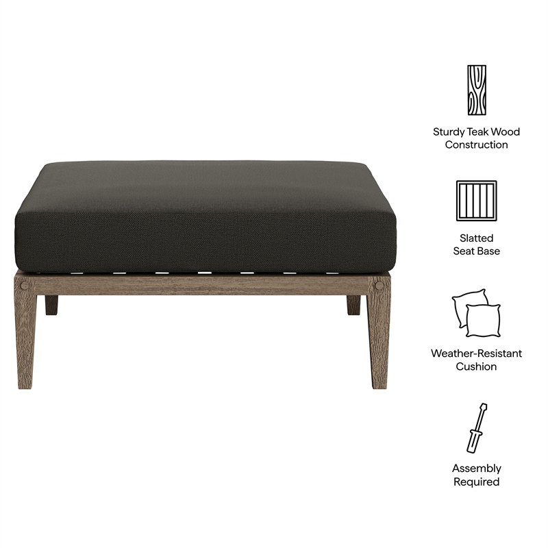 Northlake Outdoor Teak Ottoman in Weathered Gray Flint