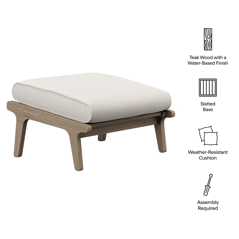 Saratoga Outdoor Teak Ottoman in Weathered Gray Pebble