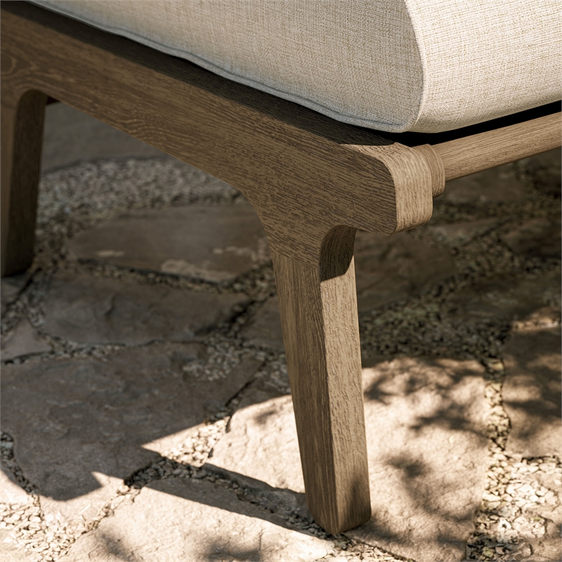 Saratoga Outdoor Teak Ottoman in Weathered Gray Pebble