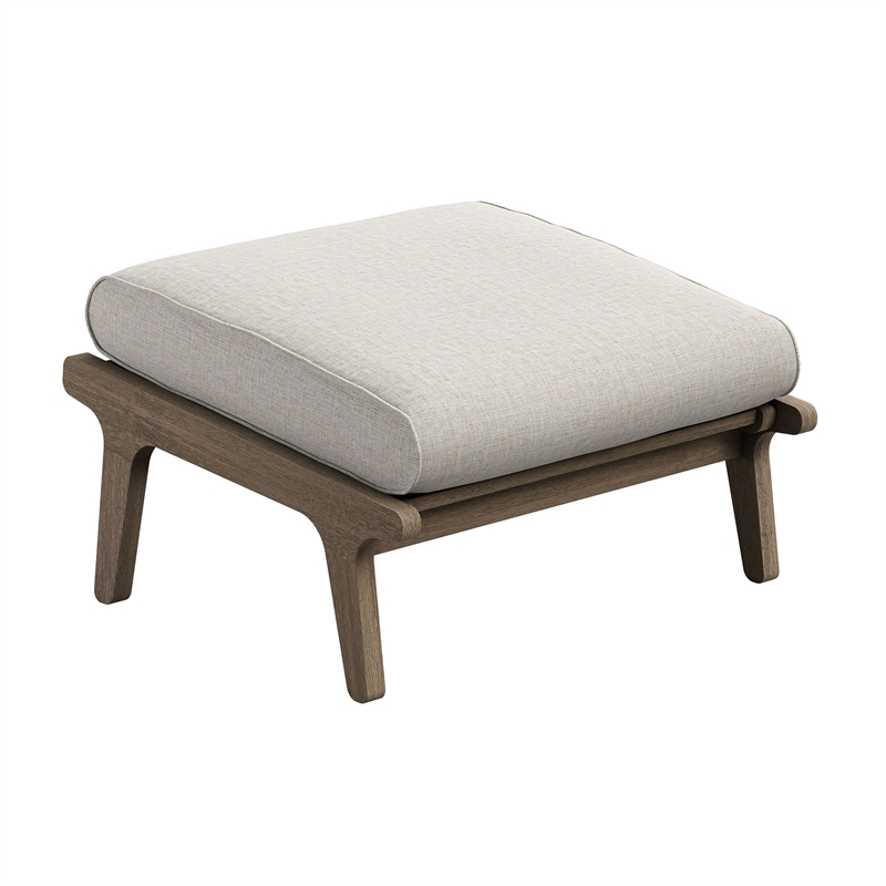 Saratoga Outdoor Teak Ottoman in Weathered Gray Pebble