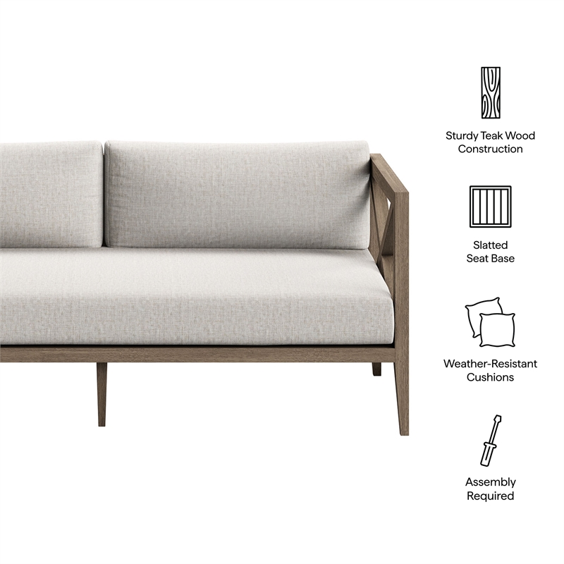 Northlake Outdoor Teak Loveseat in Weathered Gray Pebble