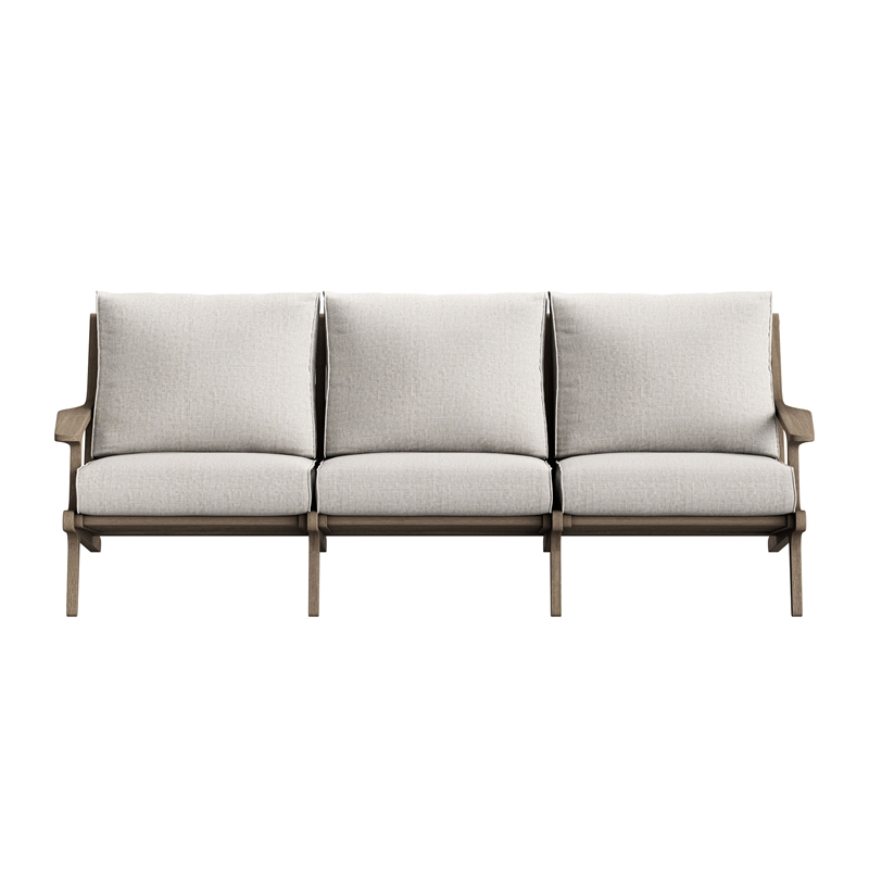 Modway Saratoga Outdoor Teak Wood Slatted Patio Sofa in Weathered Gray Pebble