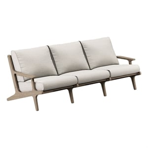 Modway Saratoga Outdoor Teak Wood Slatted Patio Sofa in Weathered Gray Pebble