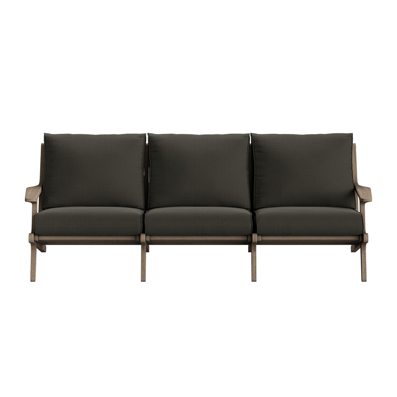 Modway Saratoga Outdoor Teak Wood Slatted Sofa in Weathered Gray Flint