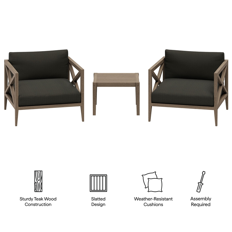 Northlake 3-Piece Outdoor Teak Wood Furniture Set with Armchair and Side Table