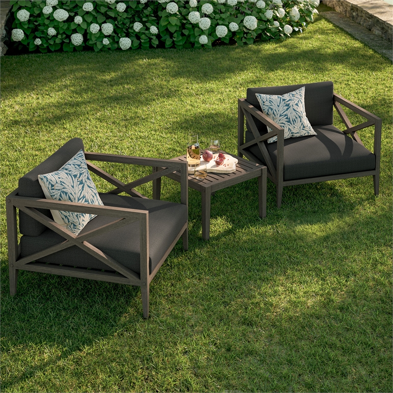 Northlake 3-Piece Outdoor Teak Wood Furniture Set with Armchair and Side Table