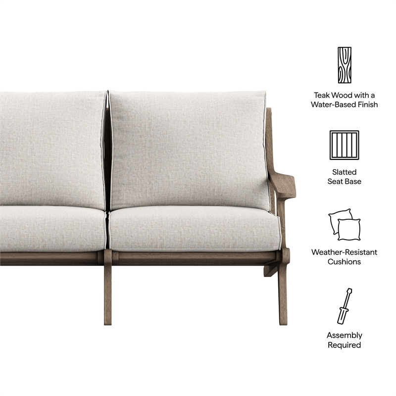 Saratoga Outdoor Teak Wood Loveseat in Weathered Gray Pebble