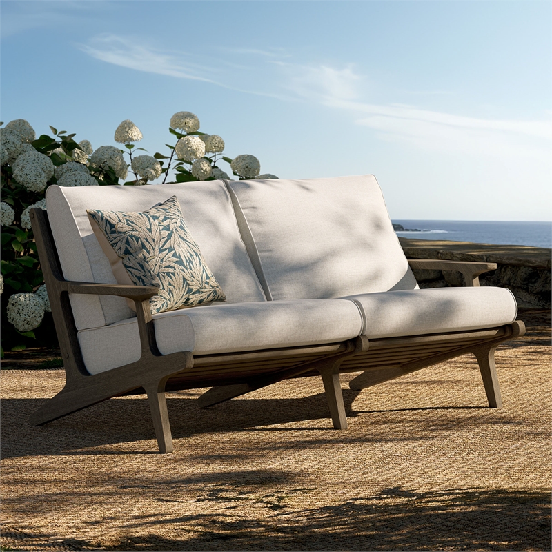 Saratoga Outdoor Teak Wood Loveseat in Weathered Gray Pebble