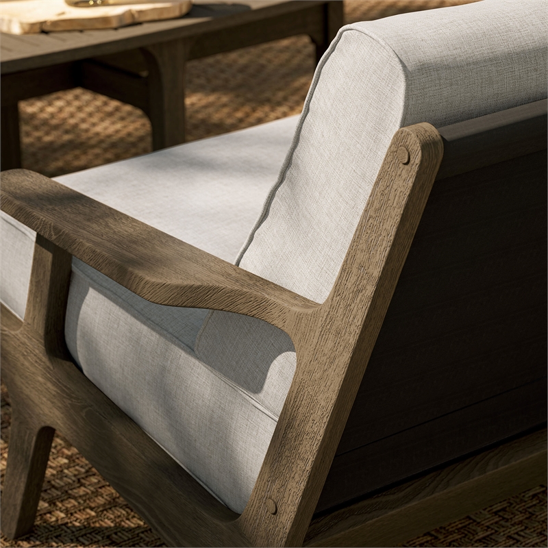 Saratoga Outdoor Teak Wood Loveseat in Weathered Gray Pebble