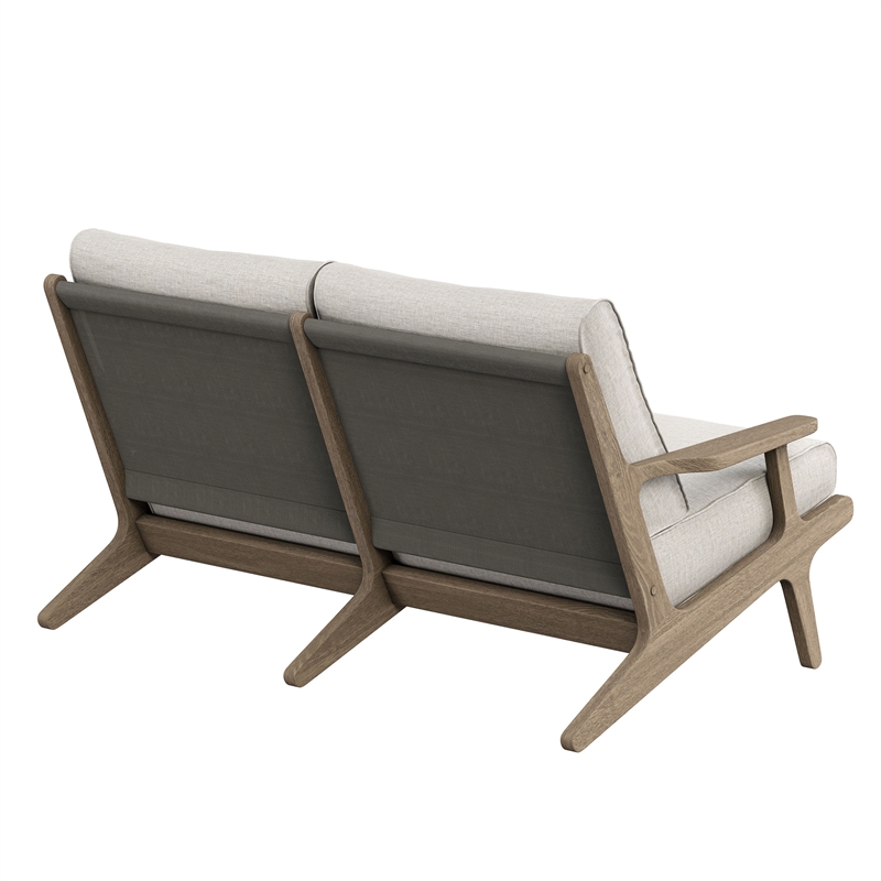 Saratoga Outdoor Teak Wood Loveseat in Weathered Gray Pebble