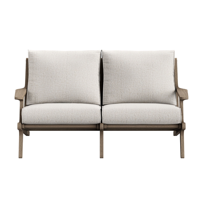Saratoga Outdoor Teak Wood Loveseat in Weathered Gray Pebble