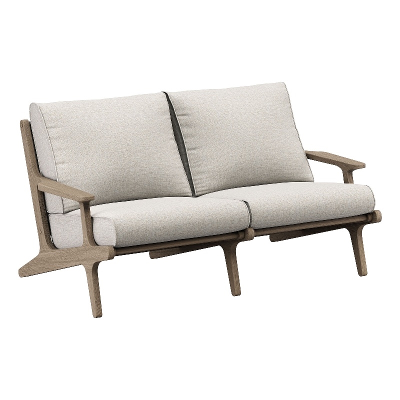 Saratoga Outdoor Teak Wood Loveseat in Weathered Gray Pebble