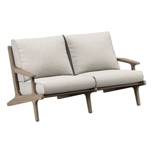 Saratoga Outdoor Teak Wood Loveseat in Weathered Gray Pebble