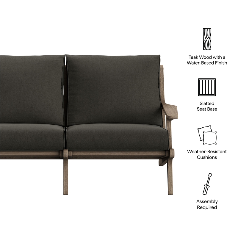 Saratoga Outdoor Teak Wood Loveseat in Weathered Gray Flint