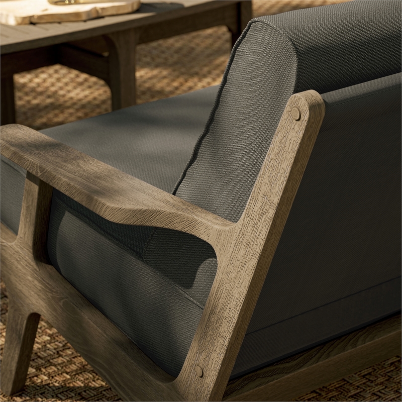 Saratoga Outdoor Teak Wood Loveseat in Weathered Gray Flint