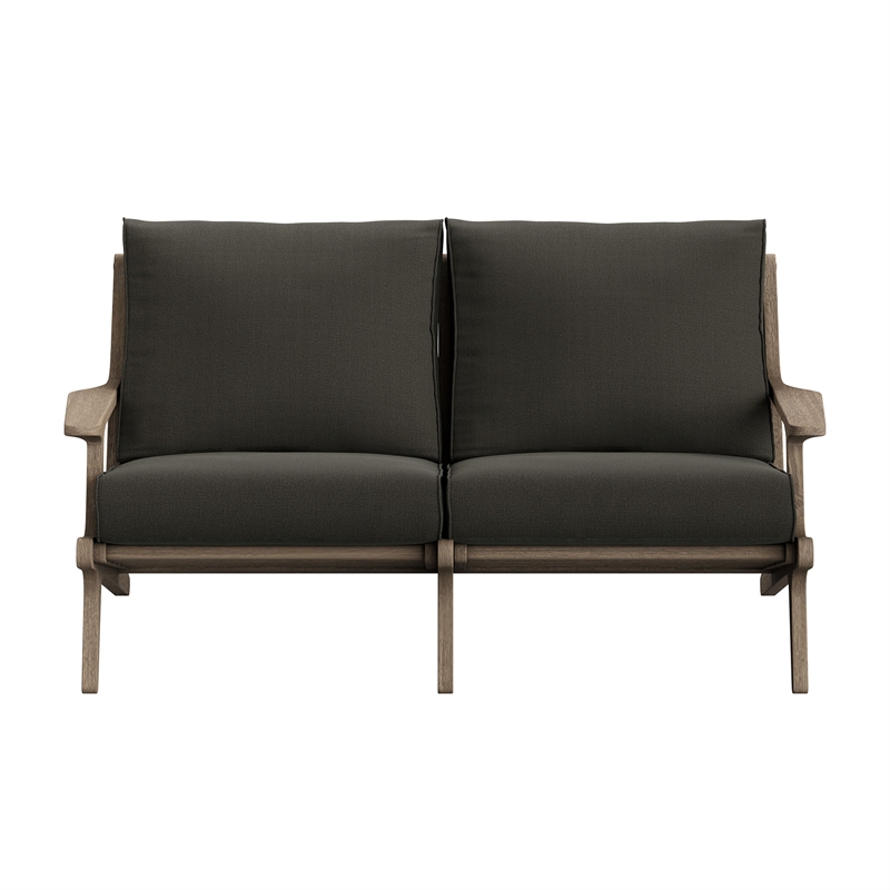 Saratoga Outdoor Teak Wood Loveseat in Weathered Gray Flint