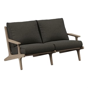 Saratoga Outdoor Teak Wood Loveseat in Weathered Gray Flint