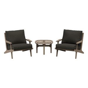 Modway Saratoga 3-PC Patio Teak Wood Furniture Set with Lounge Chairs/Side Table